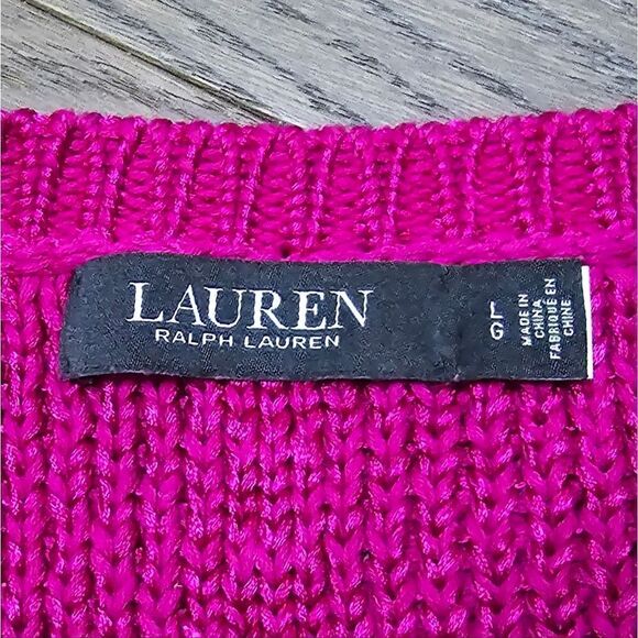 Ralph Lauren Pointelle Knit Cotton Blend Sweater in Fuchsia Berry Pink - Picture 12 of 14